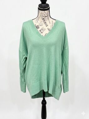 LOFT V-Neck Relaxed Everyday Mint Green Tunic Sweater | Women Size Large
